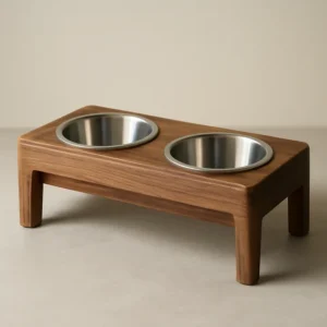 Elevated Walnut Double Pet Feeder Stand